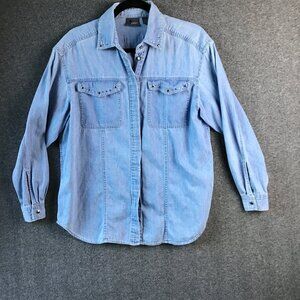 Lizwear Jewel Embellished Chambray Long Sleeve Shirt Sz M